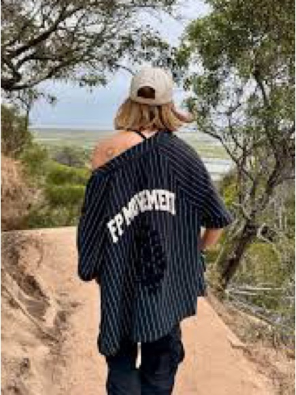 FP Movement by Free People Black Pinstripe Oversized Graphic Back Tee